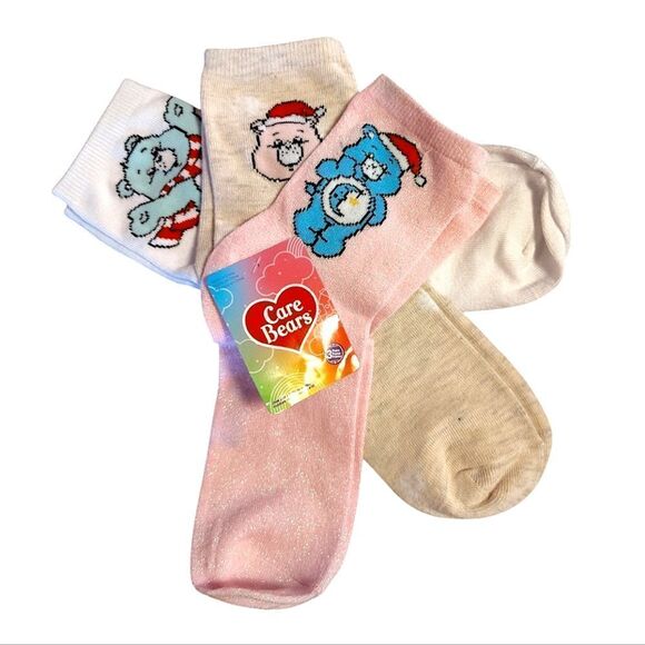 Care Bears 3 Pairs Holiday Christmas Themed Printed Crew Socks NWT - Picture 1 of 9